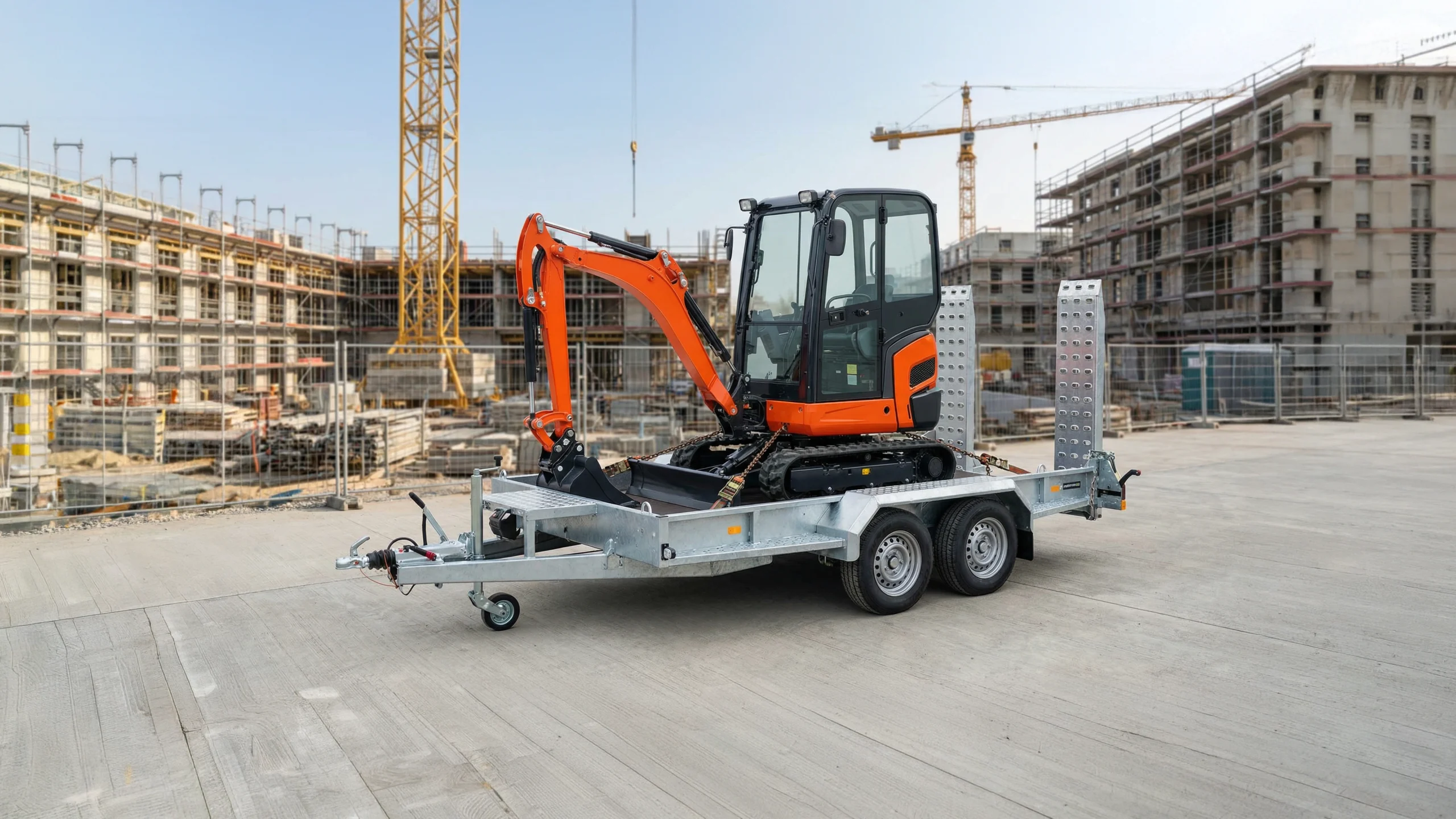 Maschinen & Baggeranhänger mit Tieflader – ideal für sichere und flexible Einsätze auf der Baustelle.